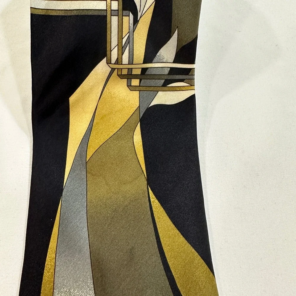 Vitaliano Pancaldi Silk Tie Mens Gold Black Abstract Geometric Made in Italy 4
